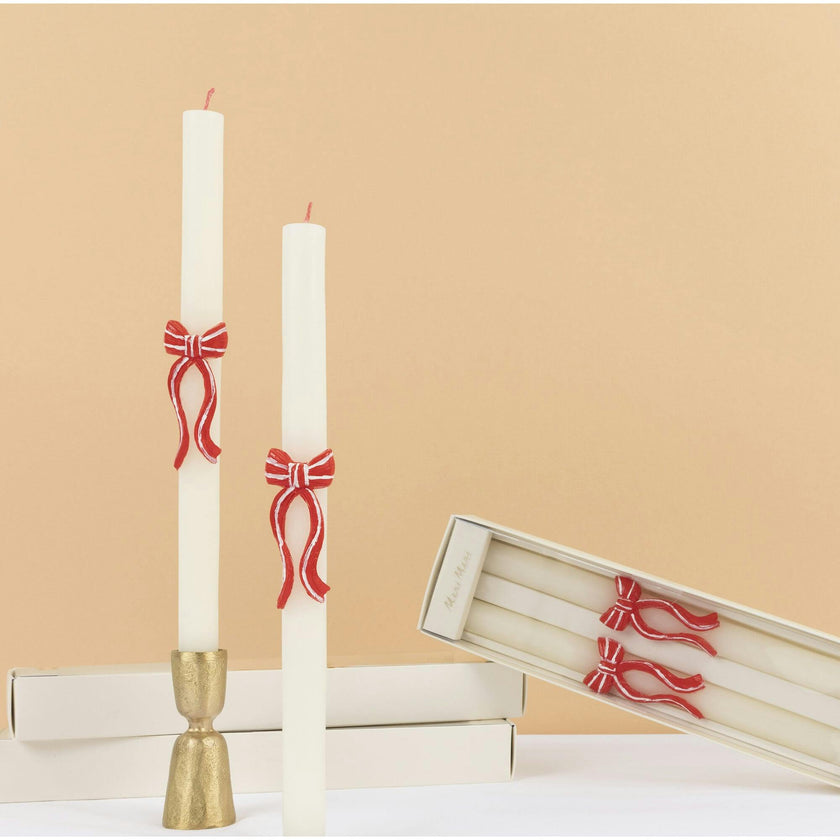 Red Stripy Bow Table Candles