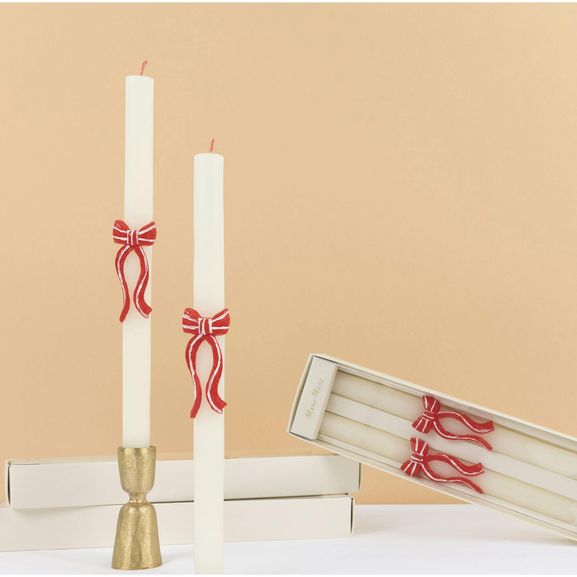 Red Stripy Bow Table Candles