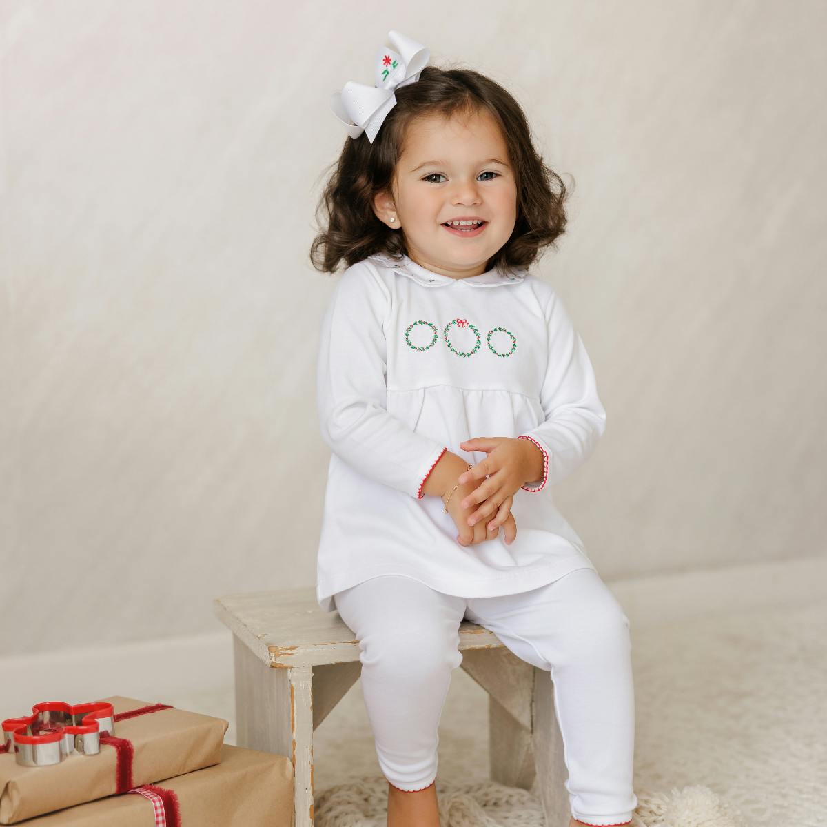 Girls Holiday Wreath Cotton 2-Piece Set