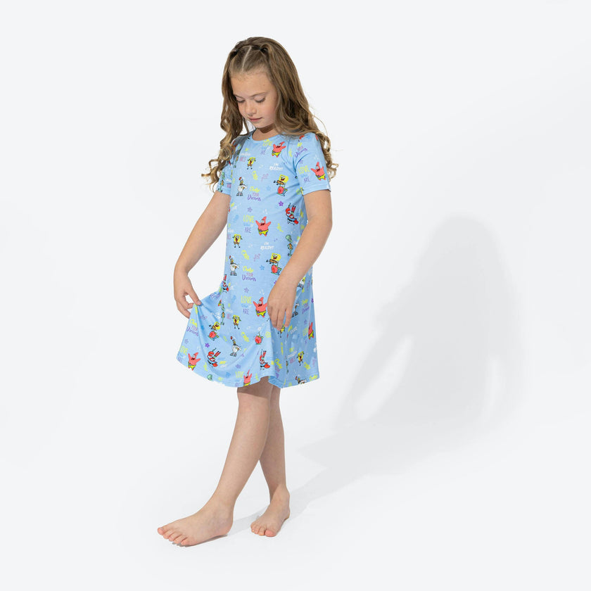 SpongeBob SquarePants: Good Vibes Bamboo Girls' Short Sleeve Dress