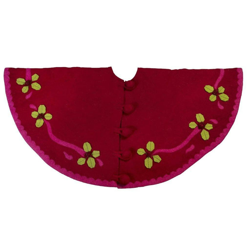Handmade Christmas Tree Skirt Felt - Berries Red - 60"