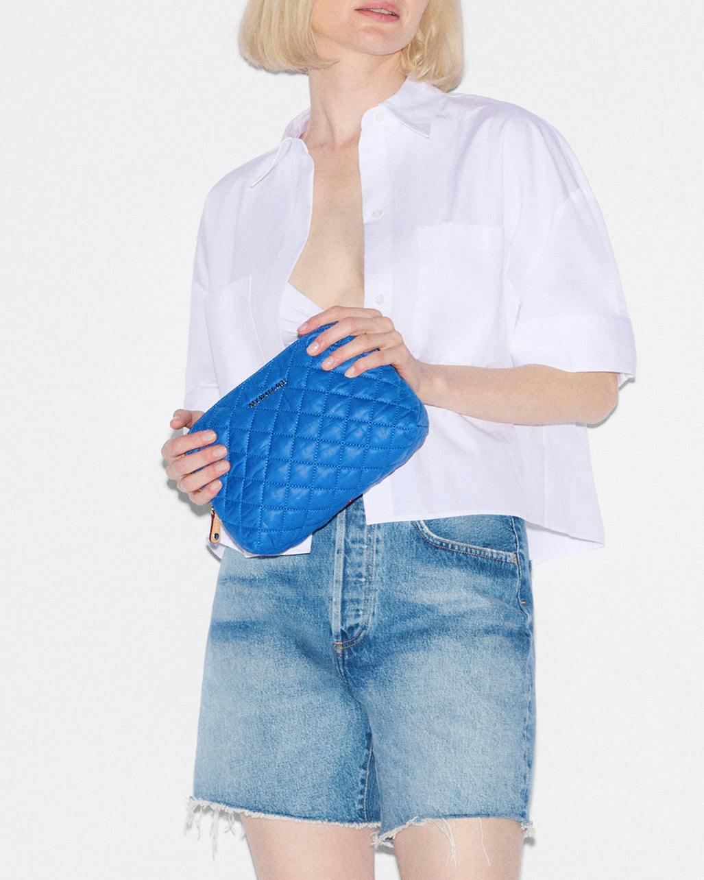Surf Blue Medium Double Zip Cosmetic