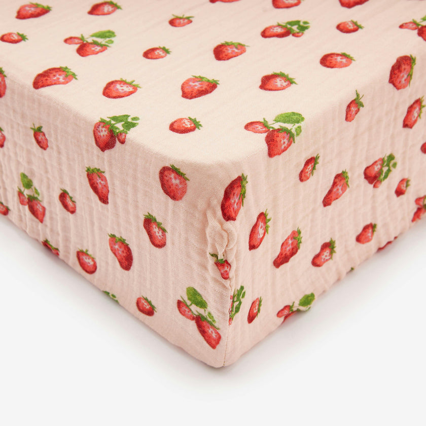Strawberry Organic Cotton Crib Sheet