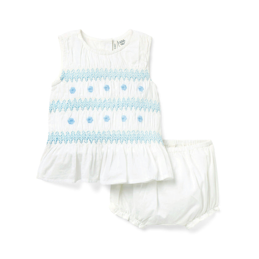 Baby Floral Smocked Matching Set, white