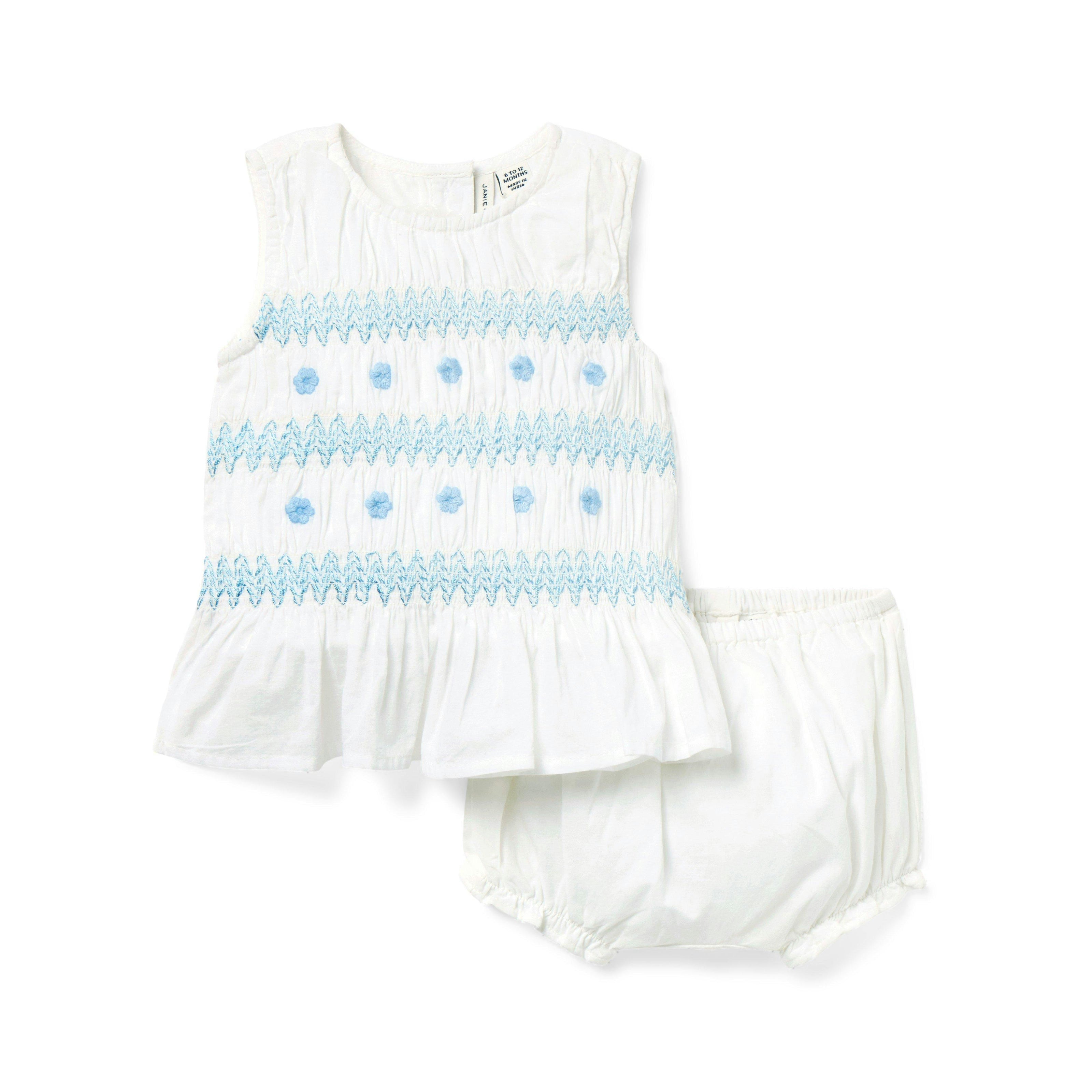 Baby Floral Smocked Matching Set, white