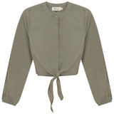 Cropped Cotton Tie Blouse