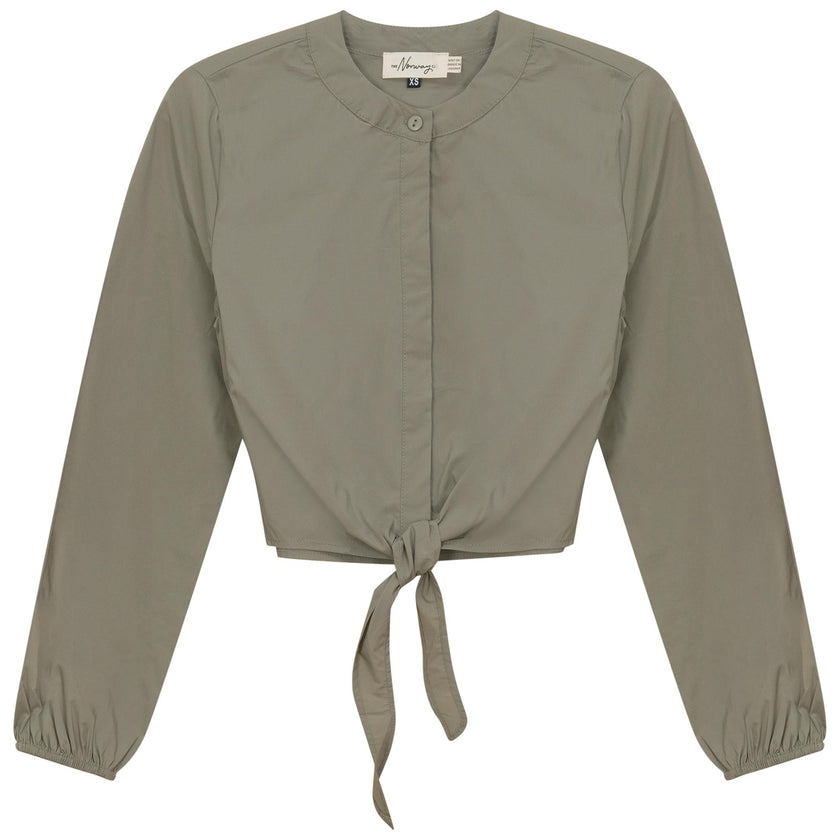 Cropped Cotton Tie Blouse