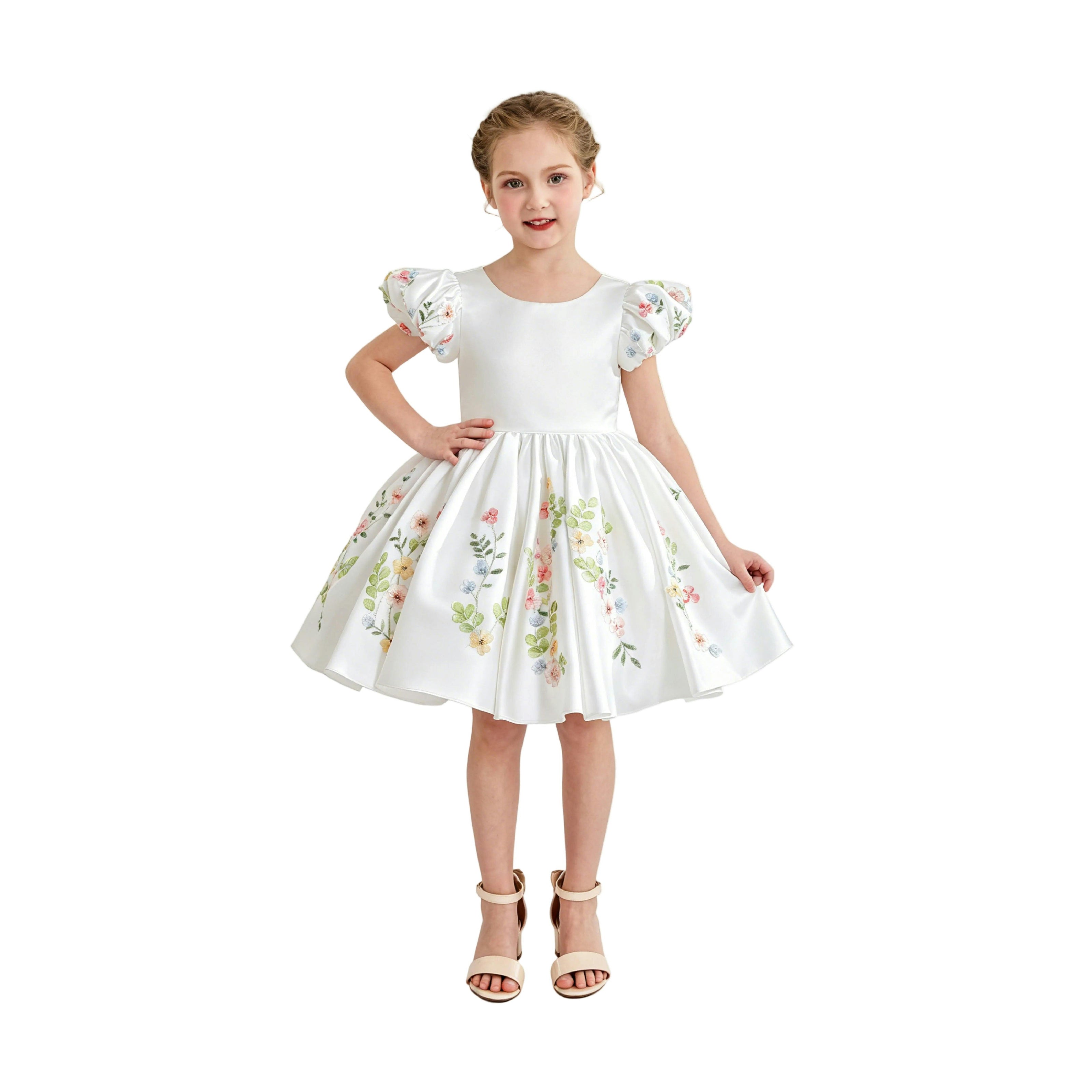 White Kiara Floral Embroidered Dress
