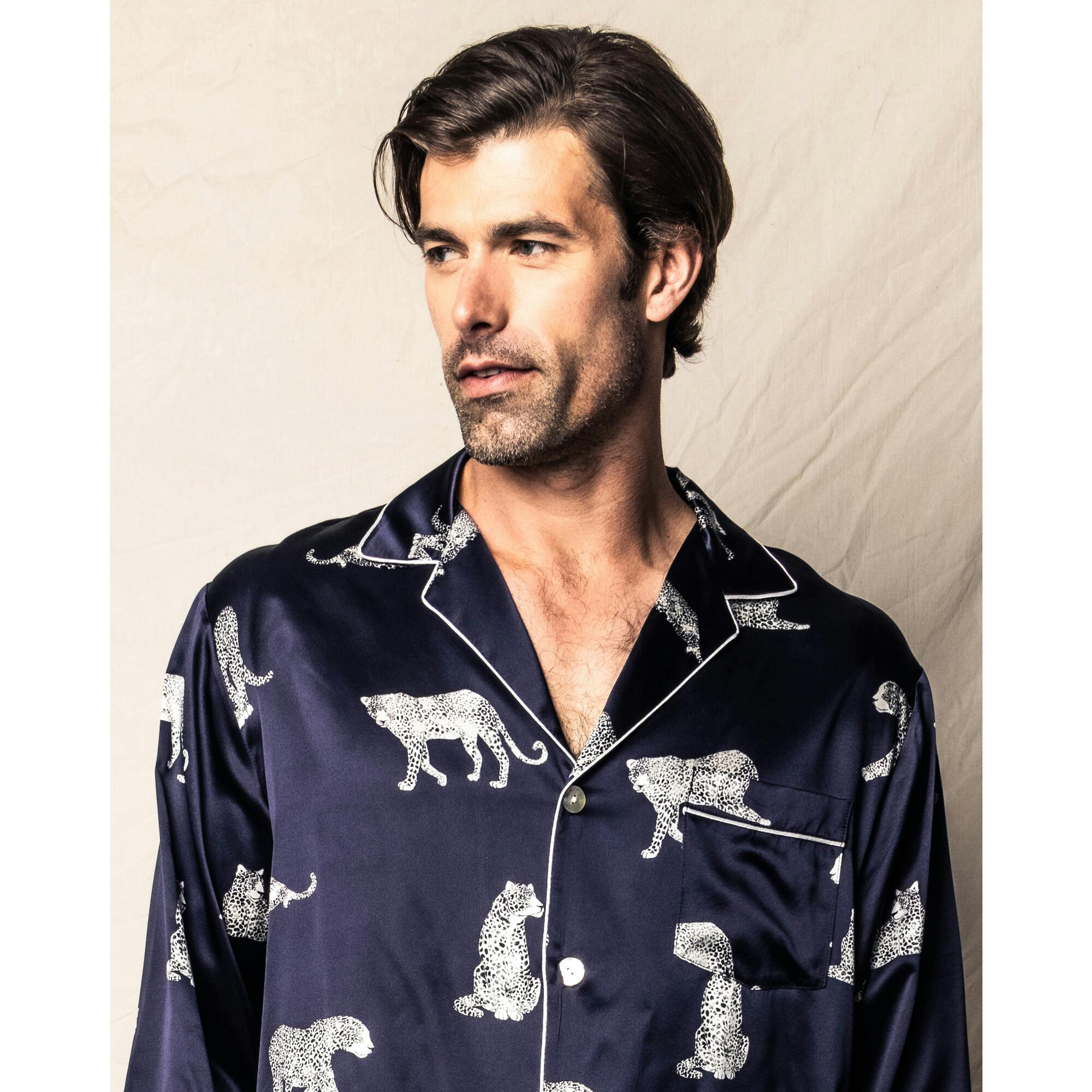 Men's Silk Pajama Set in Panthère de Nuit