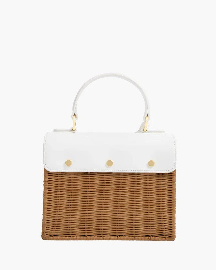 Mini Insulated Hand-Woven Wicker Lunchbox, Dark White