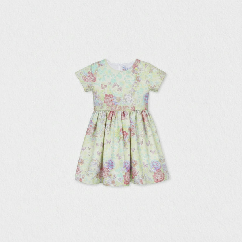 Eryna Girl Dress Short Sleeve, Pistachio Violet Flower