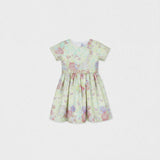 Eryna Girl Dress Short Sleeve, Pistachio Violet Flower