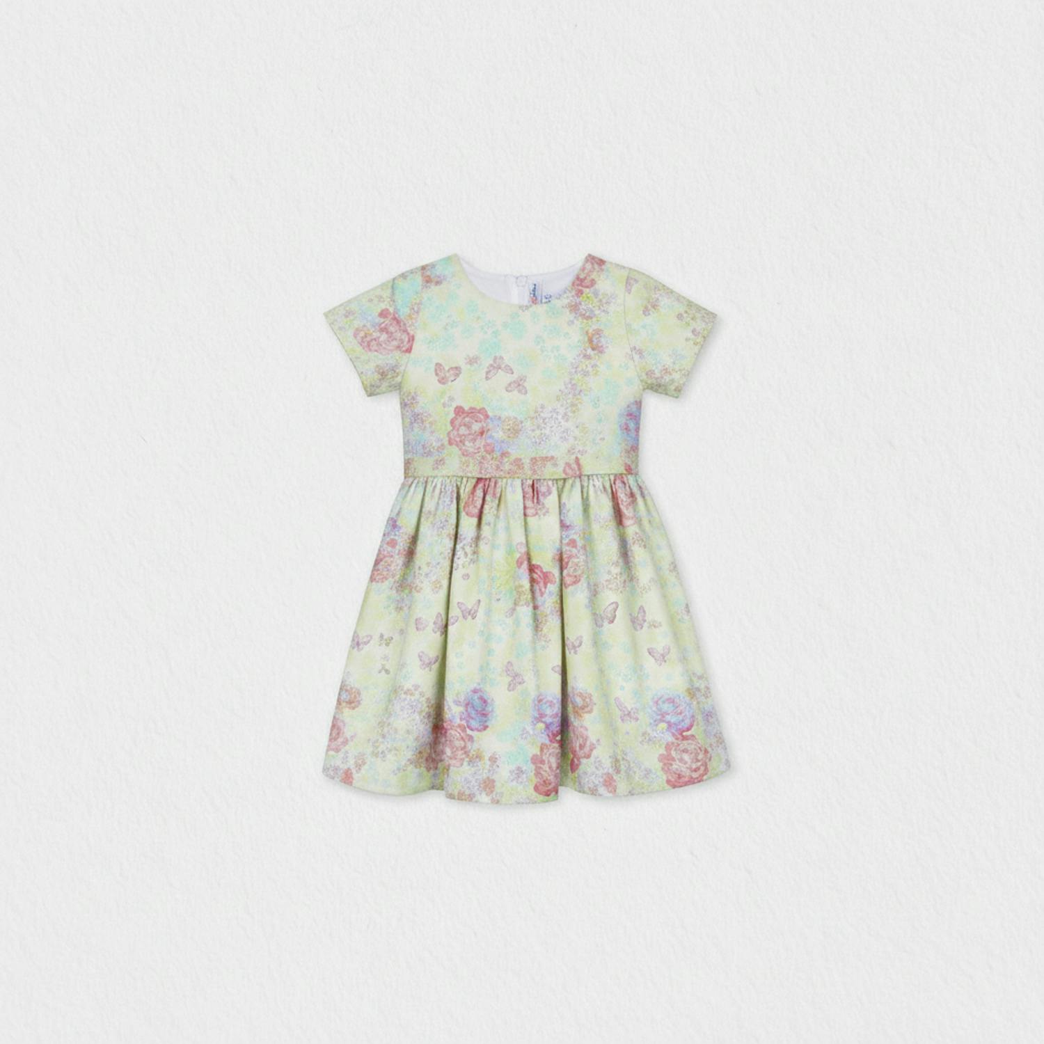 Eryna Girl Dress Short Sleeve, Pistachio Violet Flower