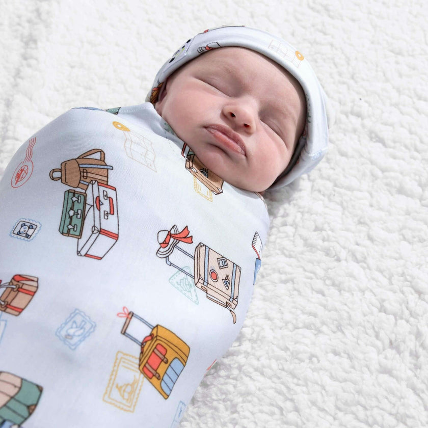 Vintage Suitcases Bamboo Swaddle & Beanie Set