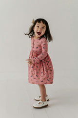 Girls Long Sleeve Henley Dress in Butterfly Bloom