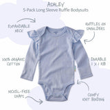 ASHLEY 5-Pack Long Sleeve Ruffle Bodysuits