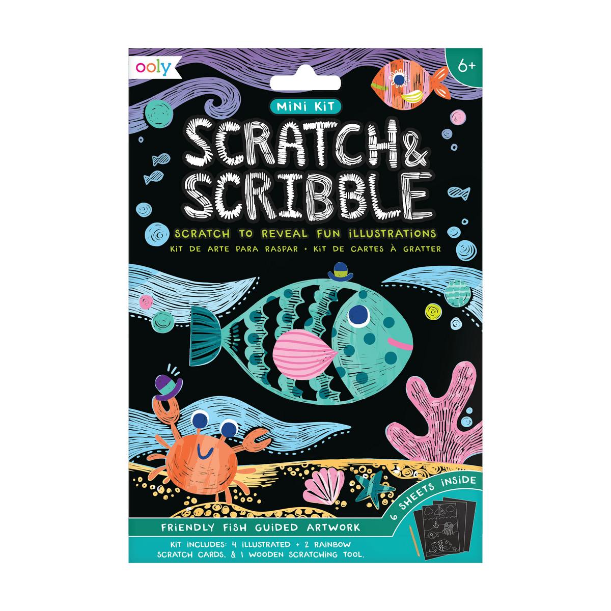Scratch and Scribble Mini Scratch Art Kit - Friendly Fish - 8 Cards 1 Sticker Sheet