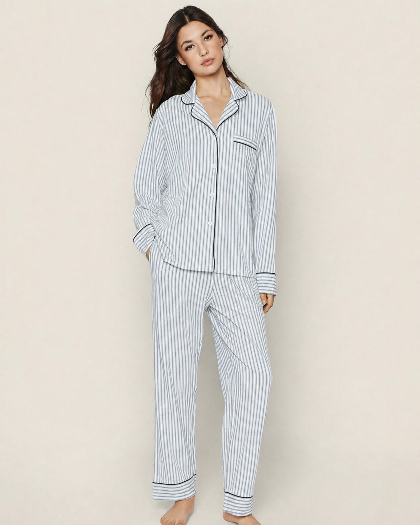 Women's Pima Pajama Set in Navy French Ticking