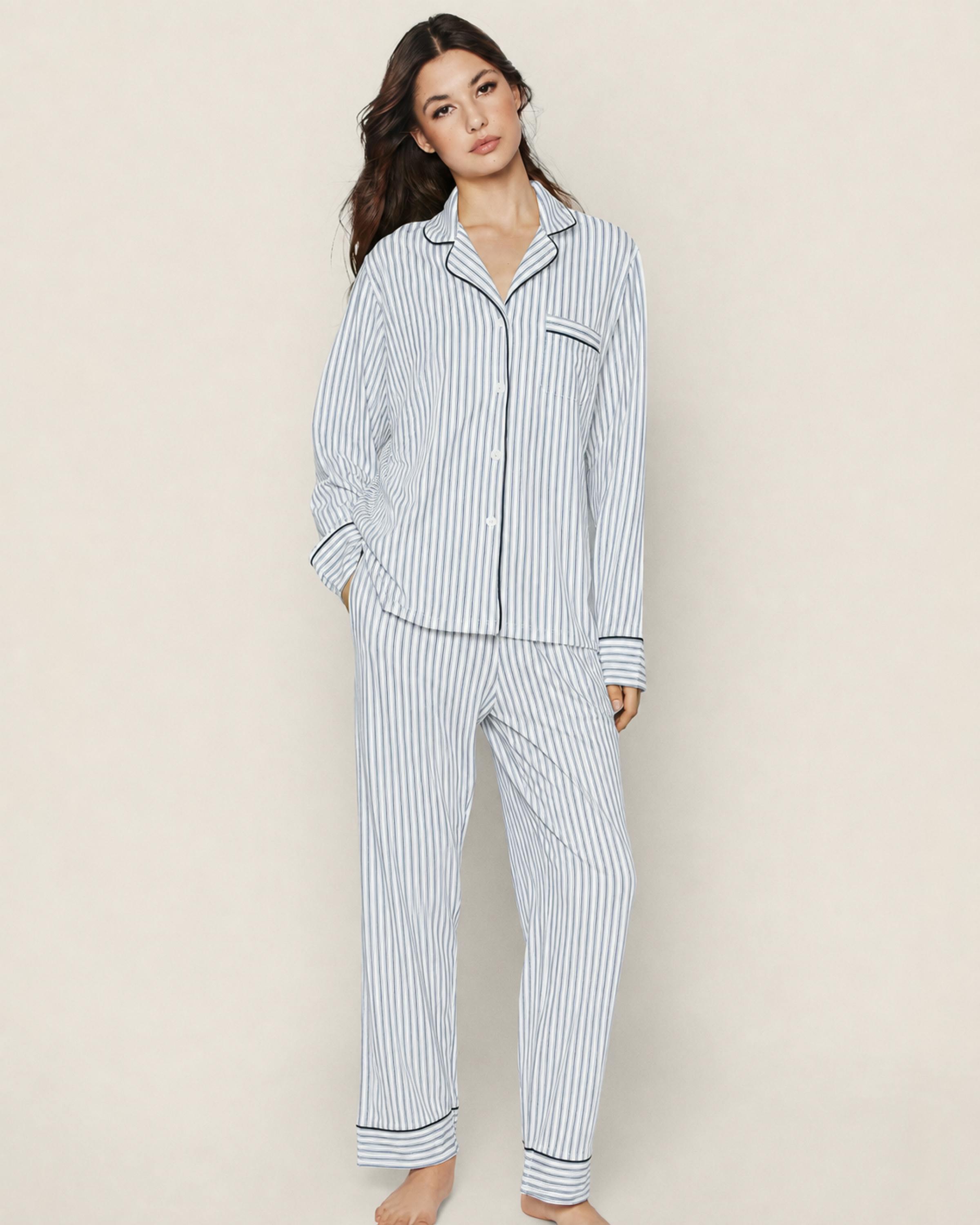 Women's Pima Pajama Set in Navy French Ticking