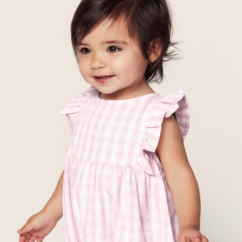 Baby's Twill Ruffled Romper in Pink Gingham