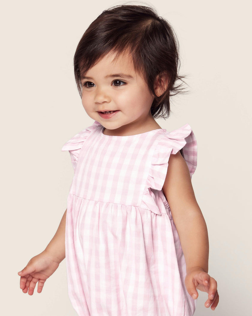 Baby's Twill Ruffled Romper in Pink Gingham