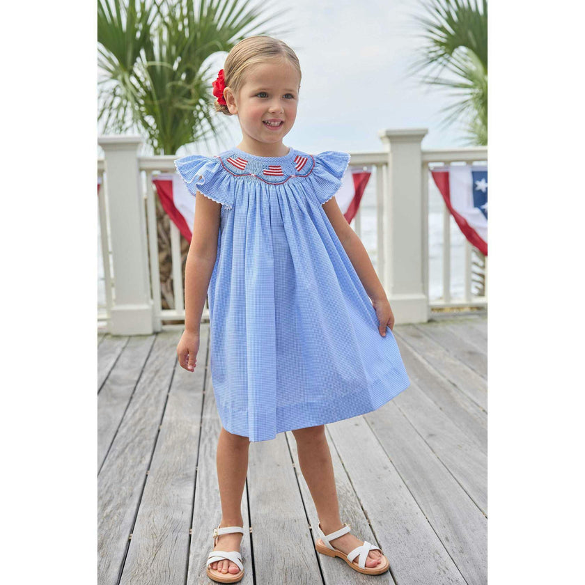 Smocked Bishop Dress - Flags
