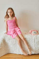 Georgia Pink With Red Hearts Satin Smocked Top