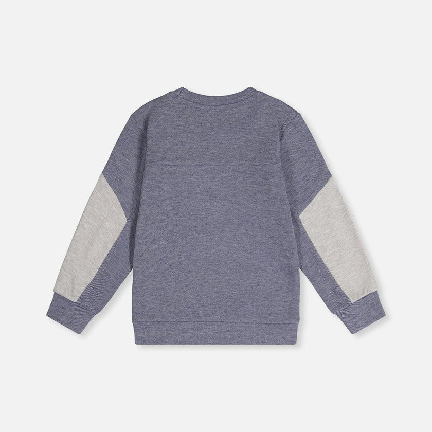 Colorblock Brushed Jersey Top with Chest Pocket Blue-Grey