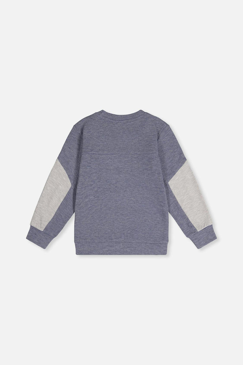 Colorblock Brushed Jersey Top with Chest Pocket Blue-Grey