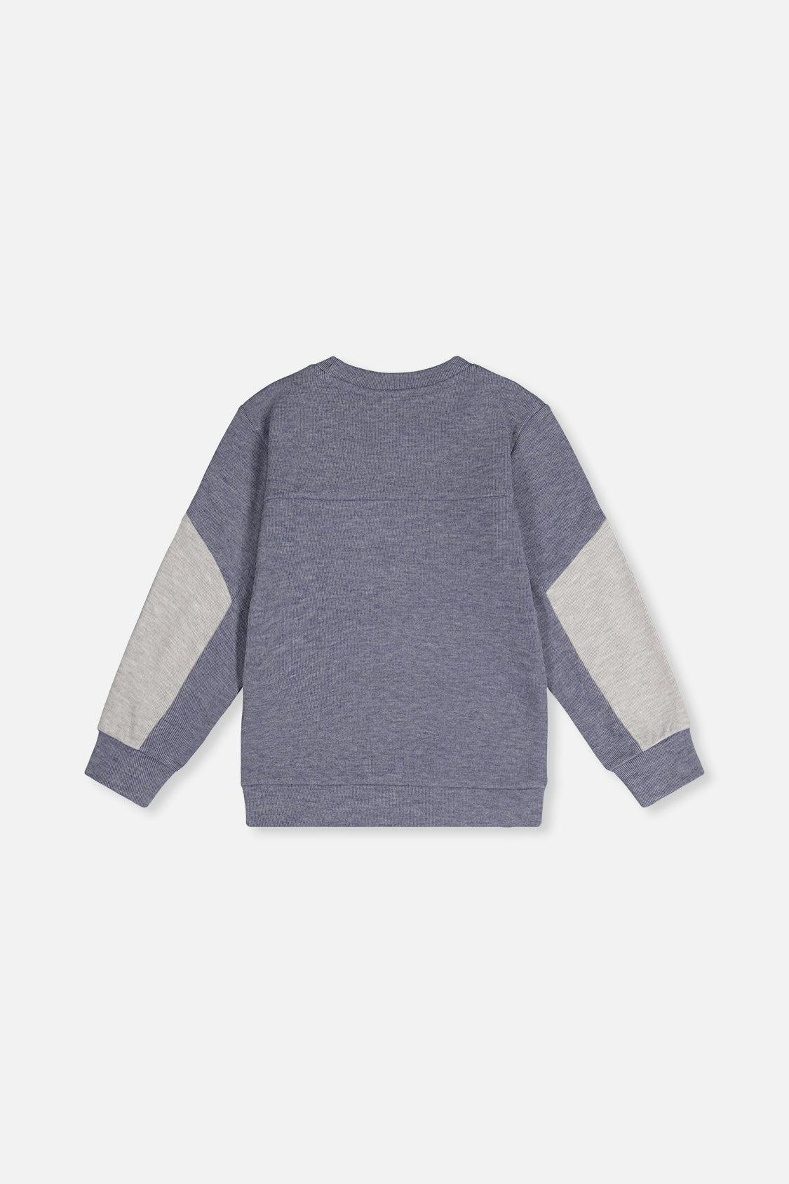 Colorblock Brushed Jersey Top with Chest Pocket Blue-Grey