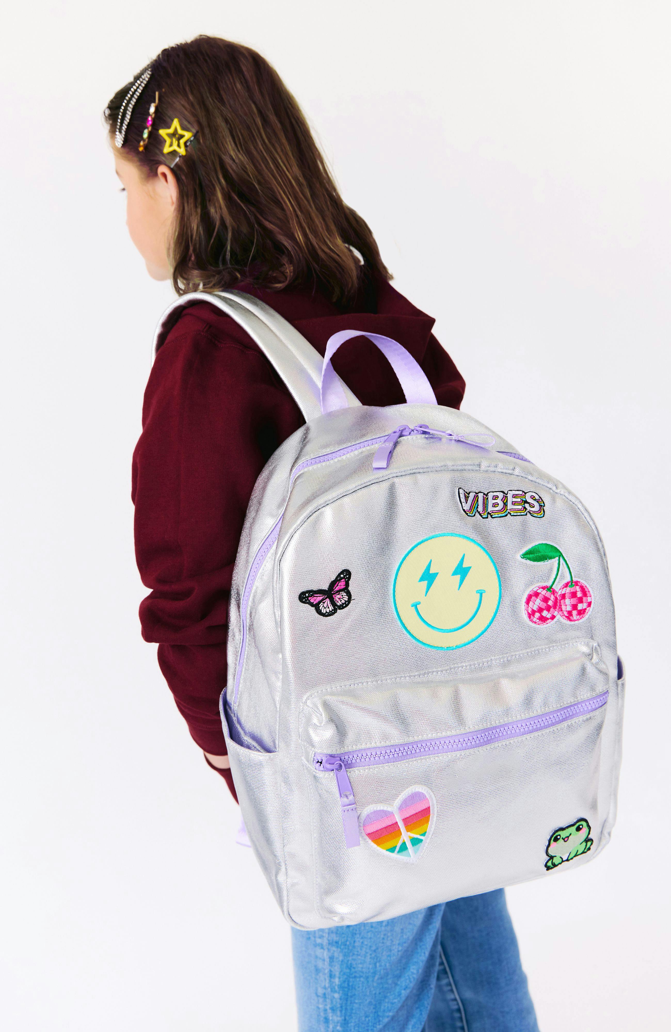 Silver Kid's Backpack With Patches