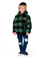 Reversible Mid-Season Sherpa Jacket Teal Plaid