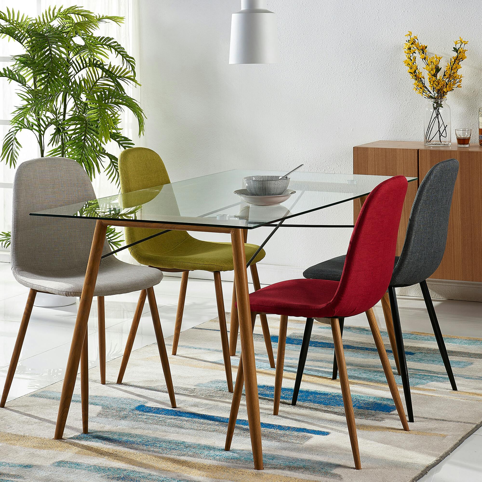 Minimalista Fabric Dining Chair with Wood Grain Metal Legs
