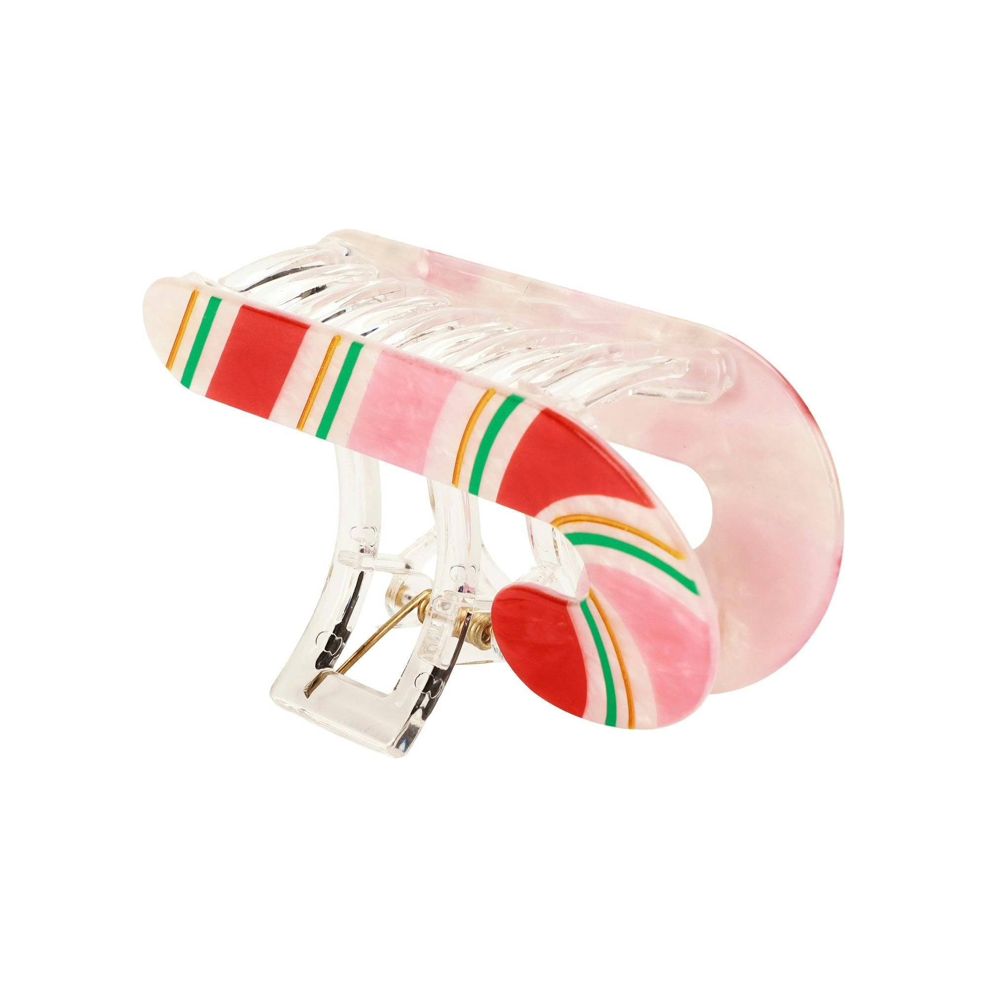 Packed Party Holiday Candy Cane Hair Claw Clip - Pearlescent Peppermint Stripe Christmas Hair Accessory for Thin to Thick Hair, 3.5x2 Inch Stocking Stuffer