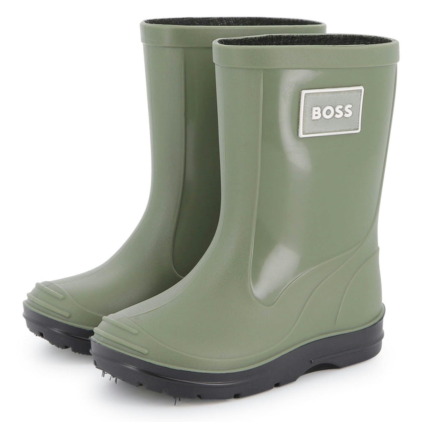 Kids Green Rain Boots with Applique