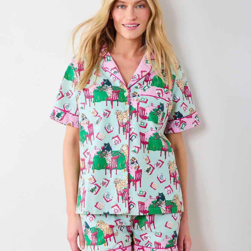 Mah Jongg Menagerie - Short PJ Set - Pale Jade