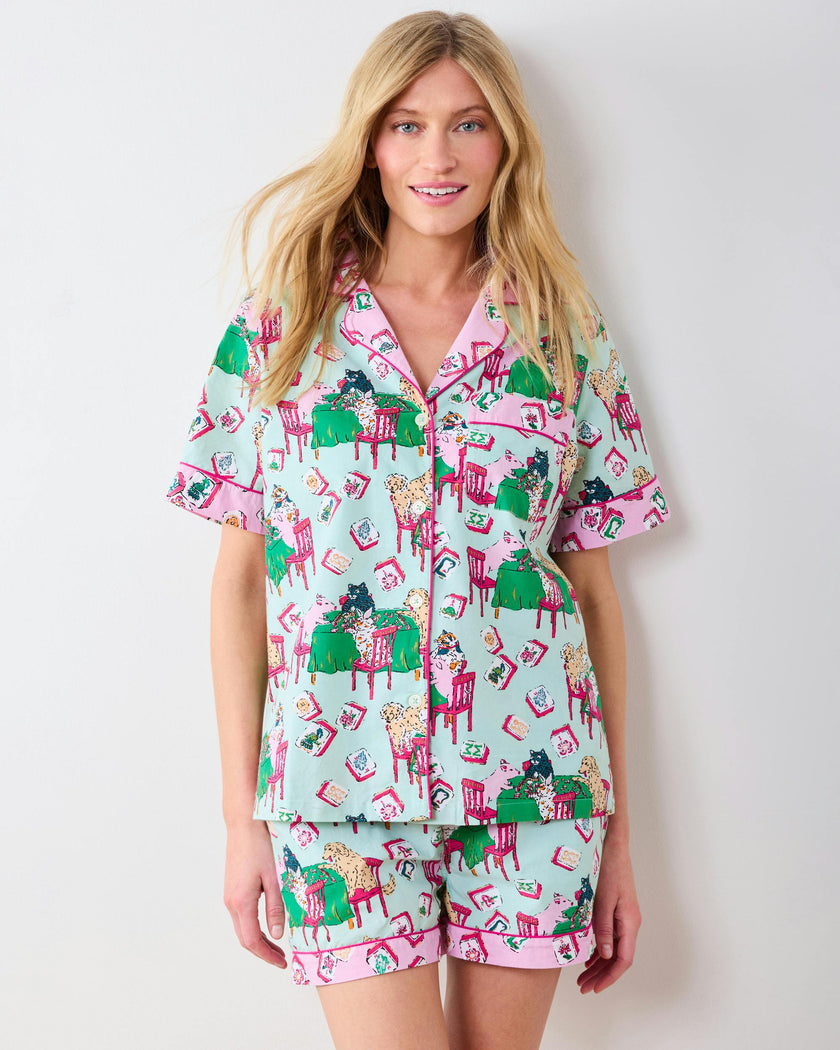 Mah Jongg Menagerie - Short PJ Set - Pale Jade