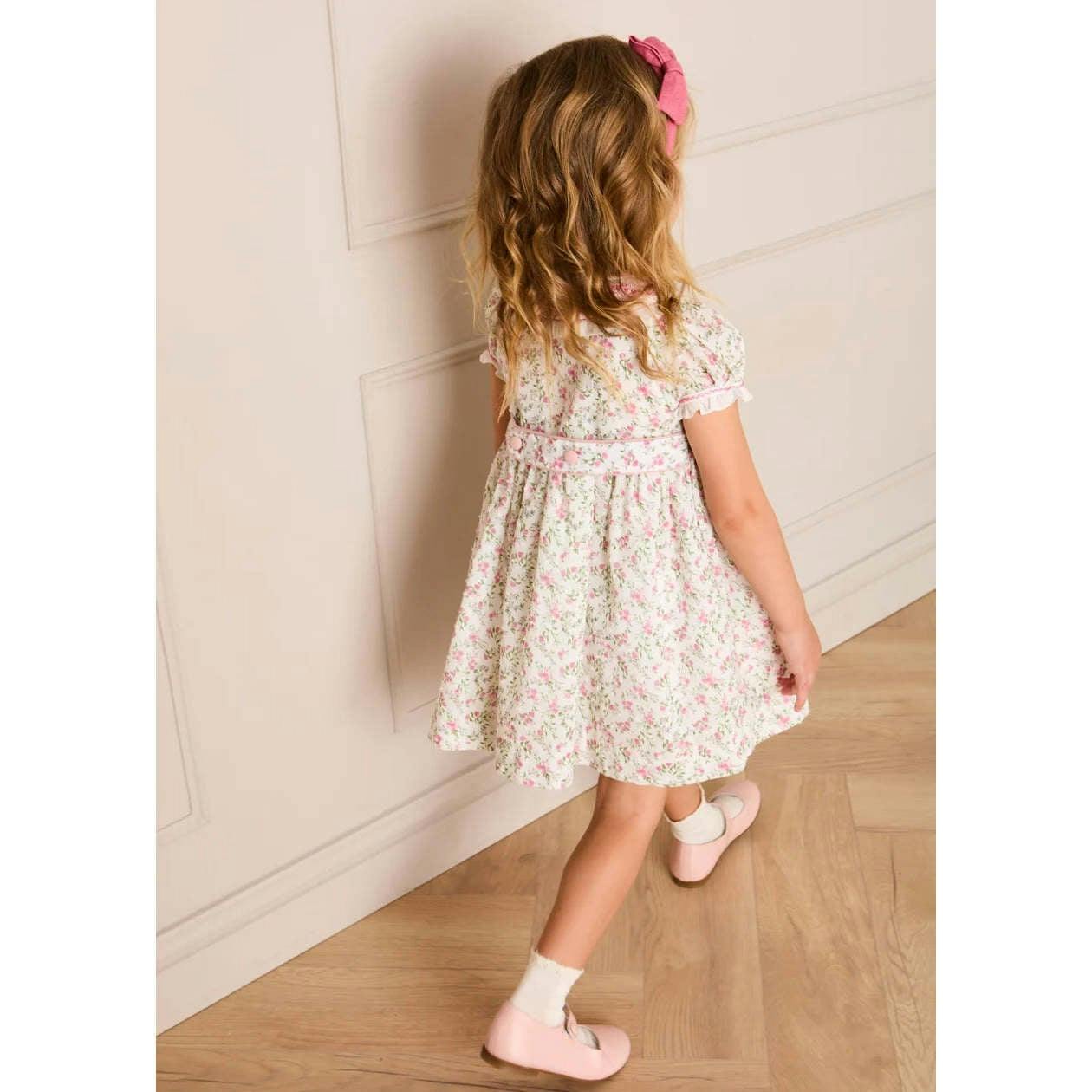Alice Floral Double Breasted Hand Smocked Dress in Pink (12mths- 10yrs)