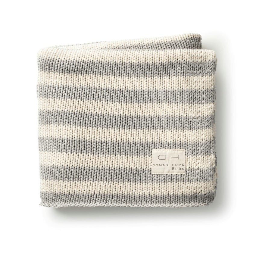 Iconic Stripe Knit Baby Blanket - Cool Grey