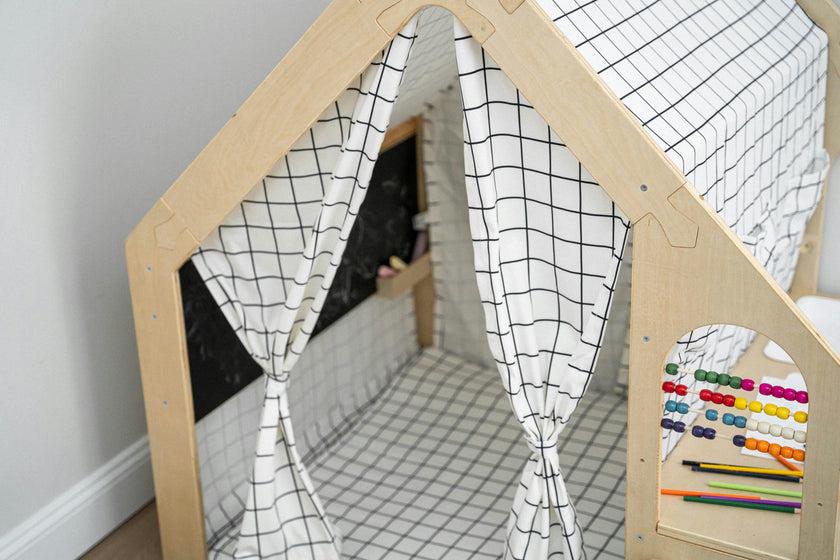 Flair | Indoor Wooden Playhouse with Desk, Chair & Chalkboard for Toddlers and Kids