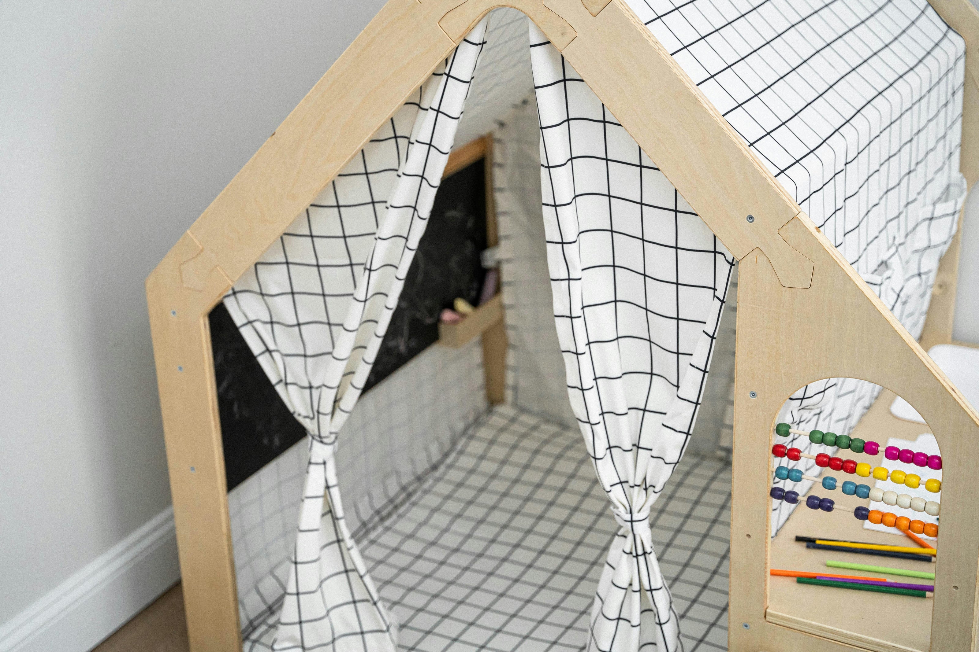 Flair | Indoor Wooden Playhouse with Desk, Chair & Chalkboard for Toddlers and Kids