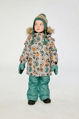 Two Piece Discover Snowsuit Beige Printed with Dogs