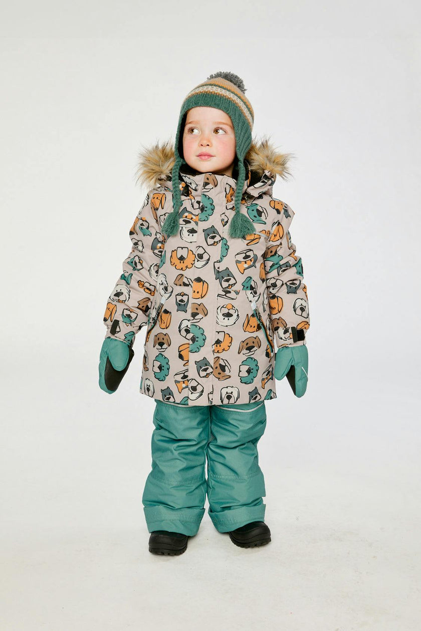 Two Piece Discover Snowsuit Beige Printed with Dogs