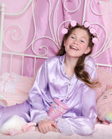 Feather Trim Cuff Silk Pajamas Set