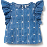 Chambray Embroidered Floral Top