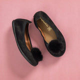 Suede Pom-Pom Ballet Flat | Black