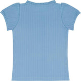 girls dusk blue ruffle pointelle puff sleeve shirt