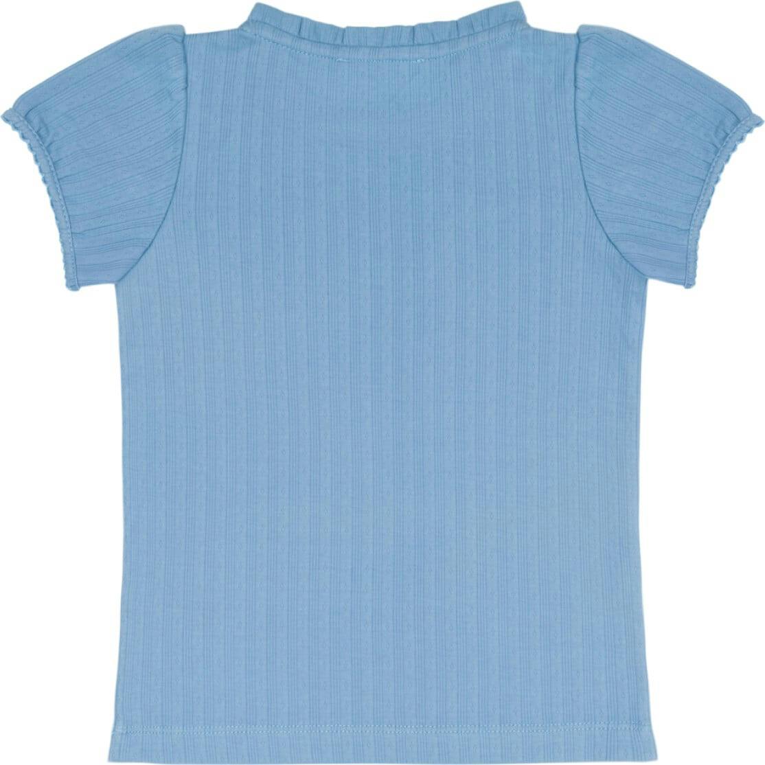 girls dusk blue ruffle pointelle puff sleeve shirt