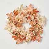 Natural Elegance - Autumn Brown Cream Maple Leaf & Berry with Mini Cafe Au Lait Mums Fall Front Door Wreath