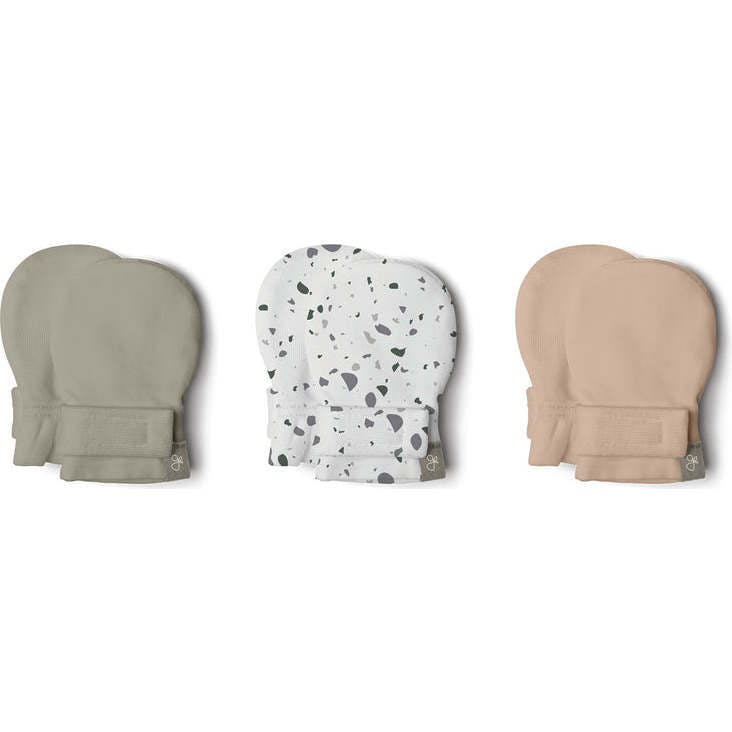 STAY ON 3-PACK MITTS | MOSS + TERRAZZO + SANDSTONE — Bamboo Organic Cotton Blend, 0–6M